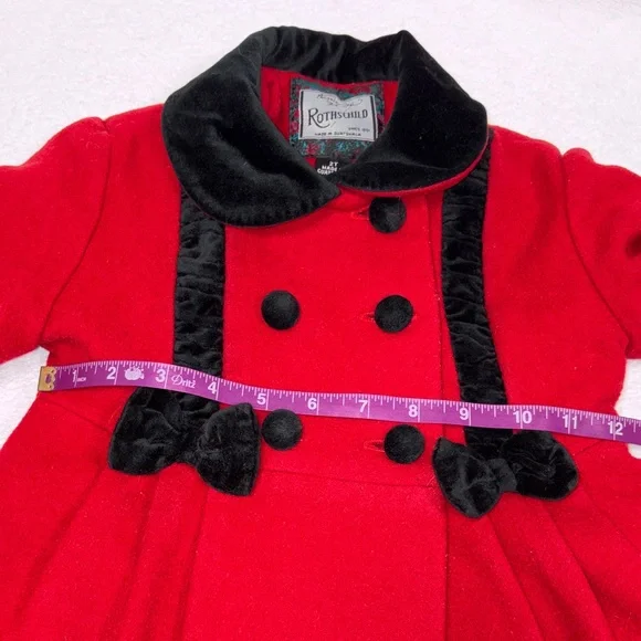Rothschild Red wool Black velvet girls dress Coat 2t - Picture 4 of 8
